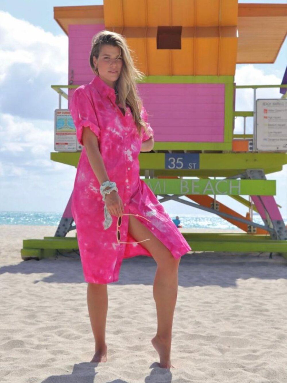 Vibrant Pink Tie-Dye Button-Front Dress by Hart NY. Size XS.